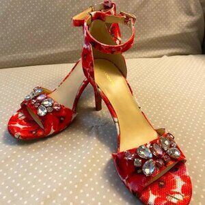 Liz Claiborne Heidy Floral Heels Rhinestone Jeweled Sandal